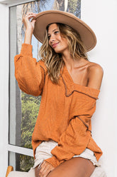 BiBi Textured Exposed Seam Drop Shoulder Knit Top - Chic & Casual Style